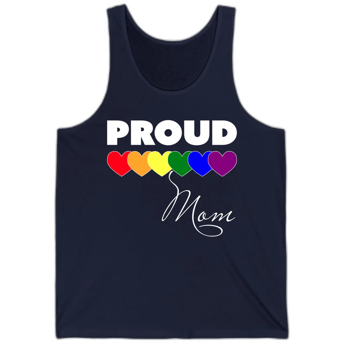 Proud Mom Rainbow Hearts Tank in Navy