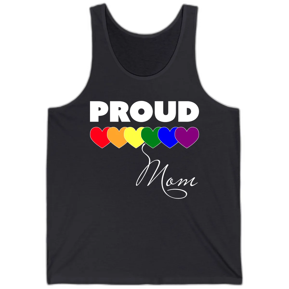 Proud Mom Rainbow Hearts Tank in Dark Grey