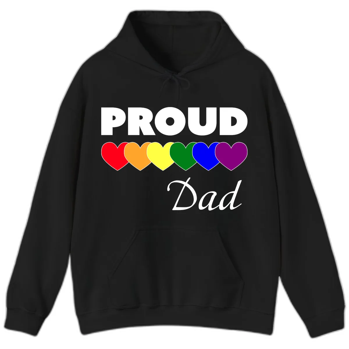 Proud Dad Rainbow Hearts Hoodie in Black
