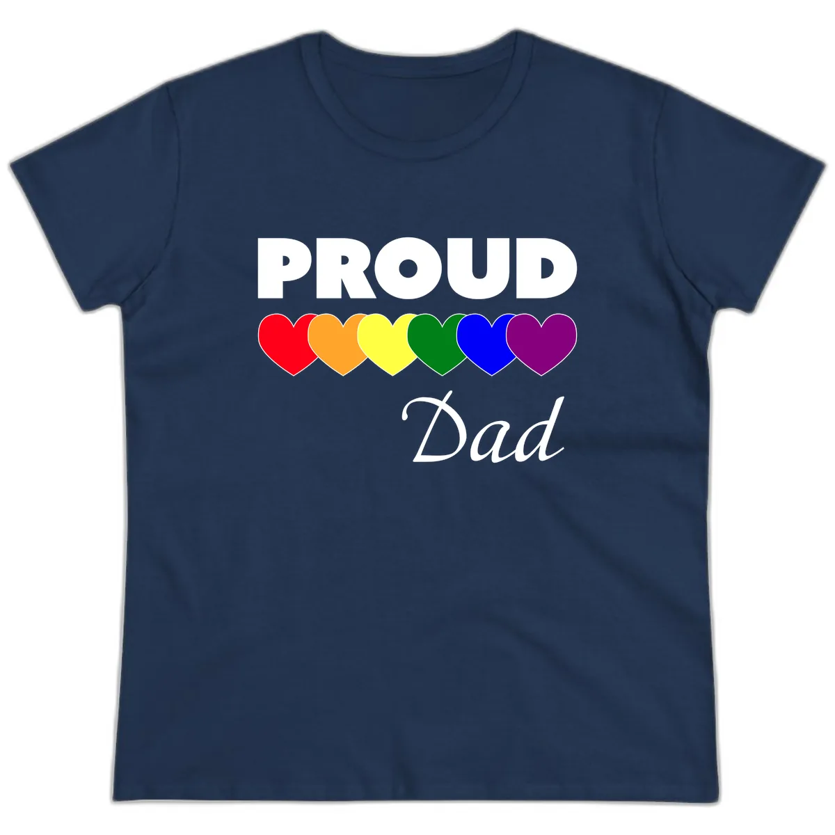 Proud Dad Rainbow Hearts Ladies Tee in Navy