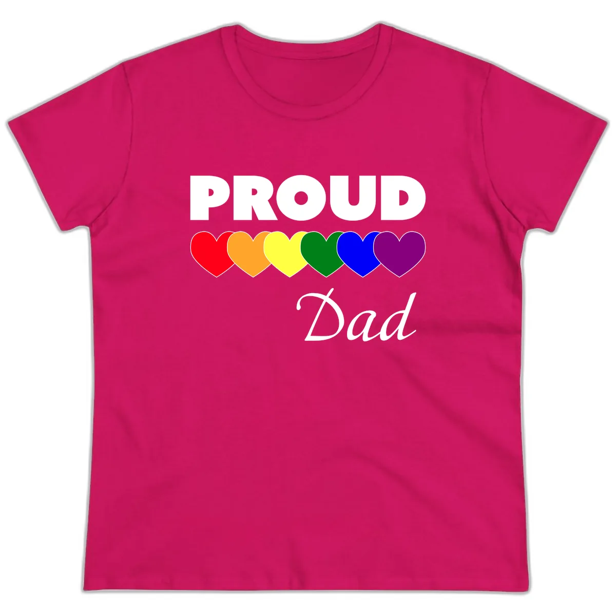 Proud Dad Rainbow Hearts Ladies Tee in Heliconia