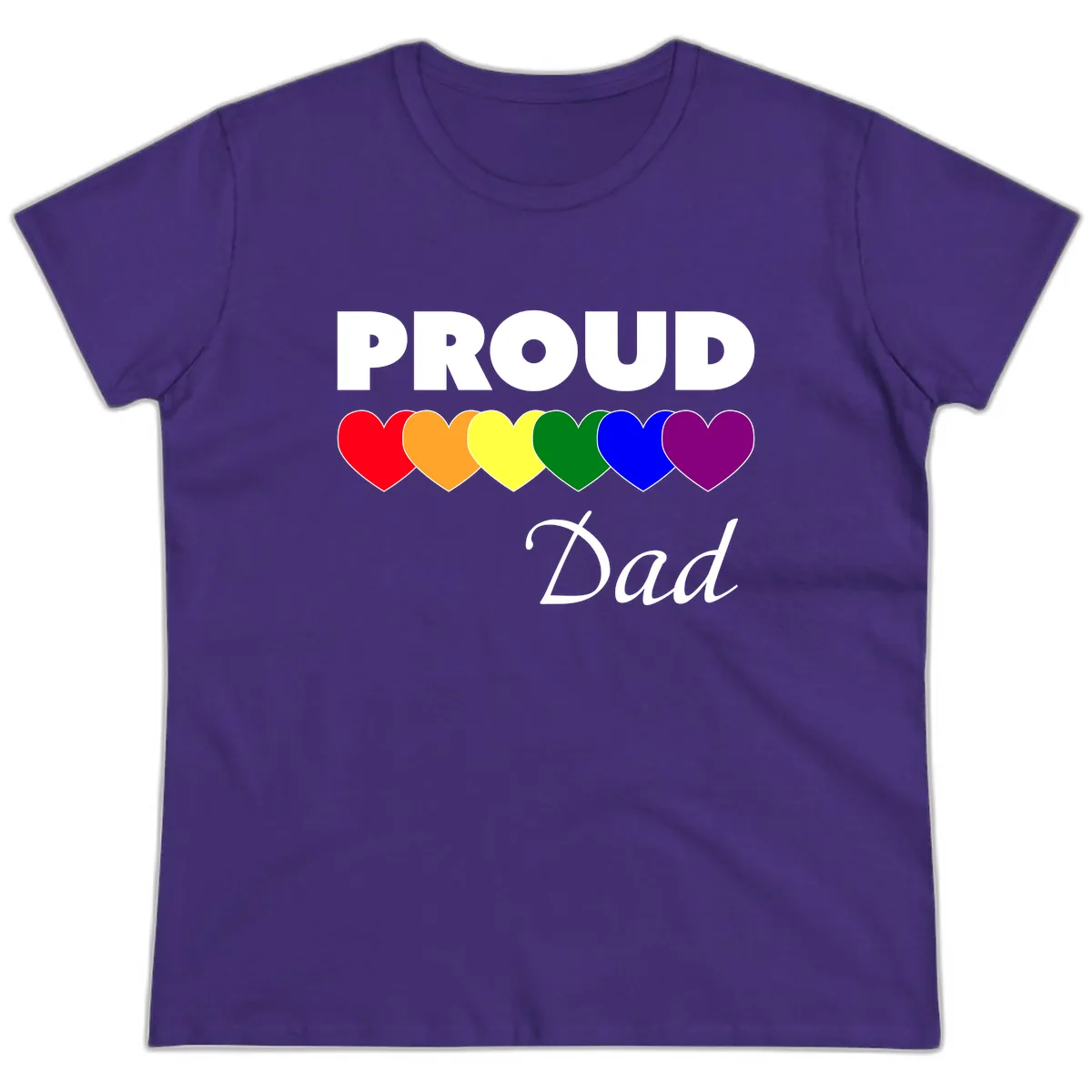 Proud Dad Rainbow Hearts Ladies Tee in Purple