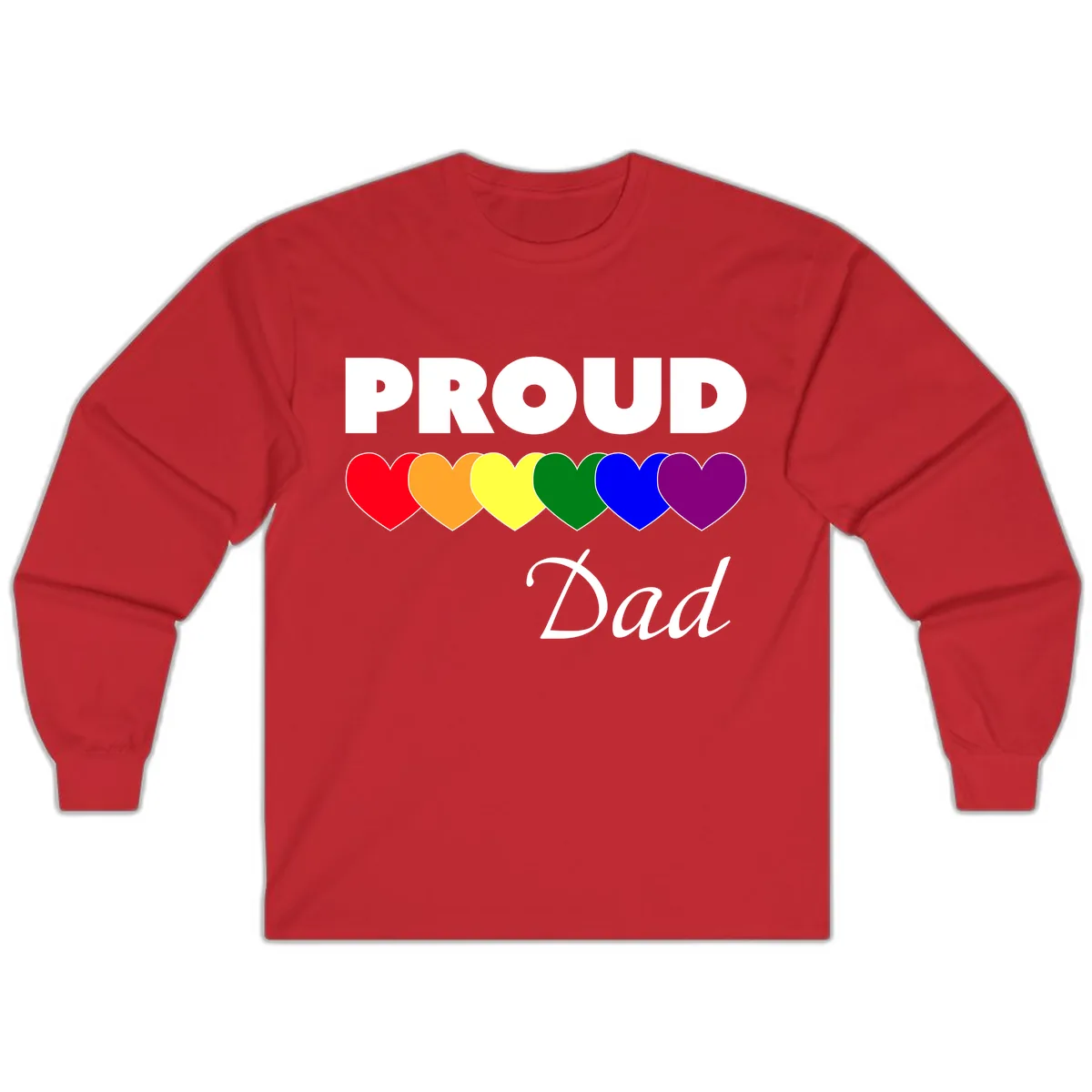 Proud Dad Rainbow Hearts Long Sleeve in Red