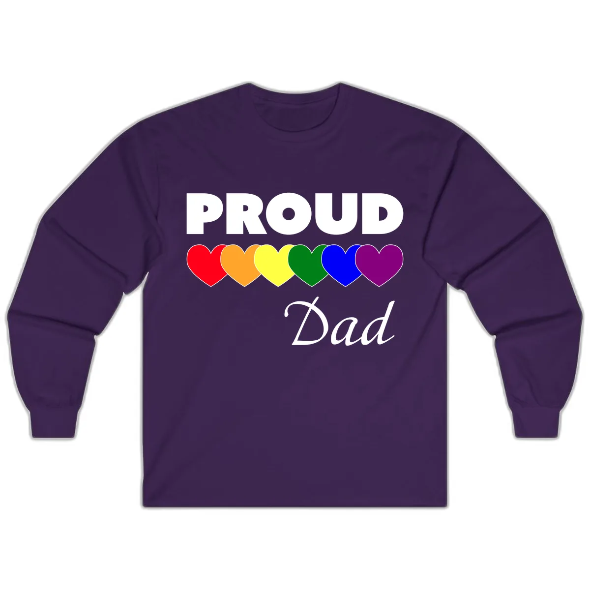 Proud Dad Rainbow Hearts Long Sleeve in Purple