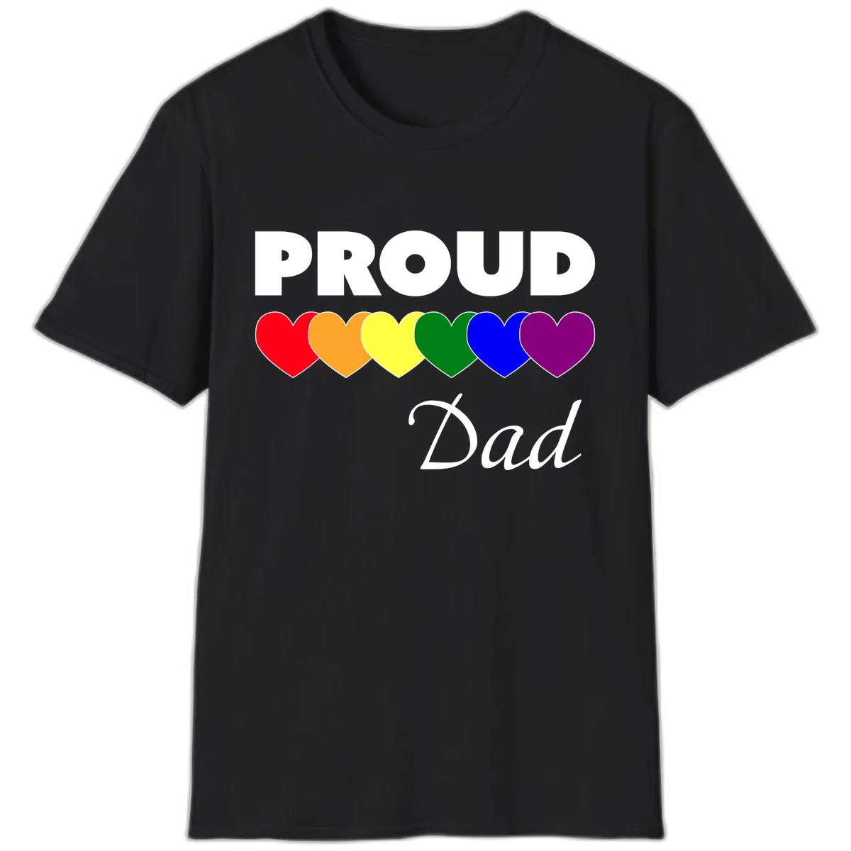 Proud Dad Rainbow Hearts T-Shirt in Black