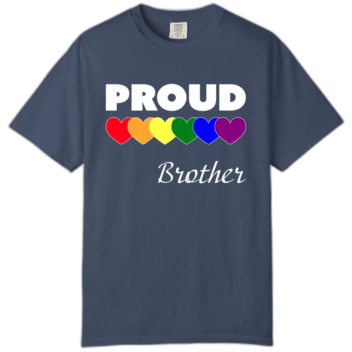 Proud Brother Rainbow Hearts Comfort Color in Midnight