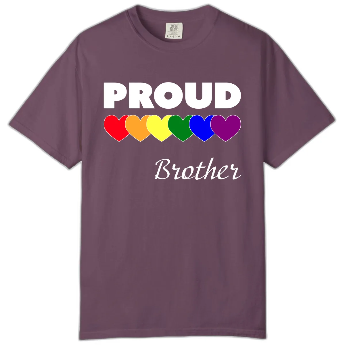 Proud Brother Rainbow Hearts Comfort Color in Berry