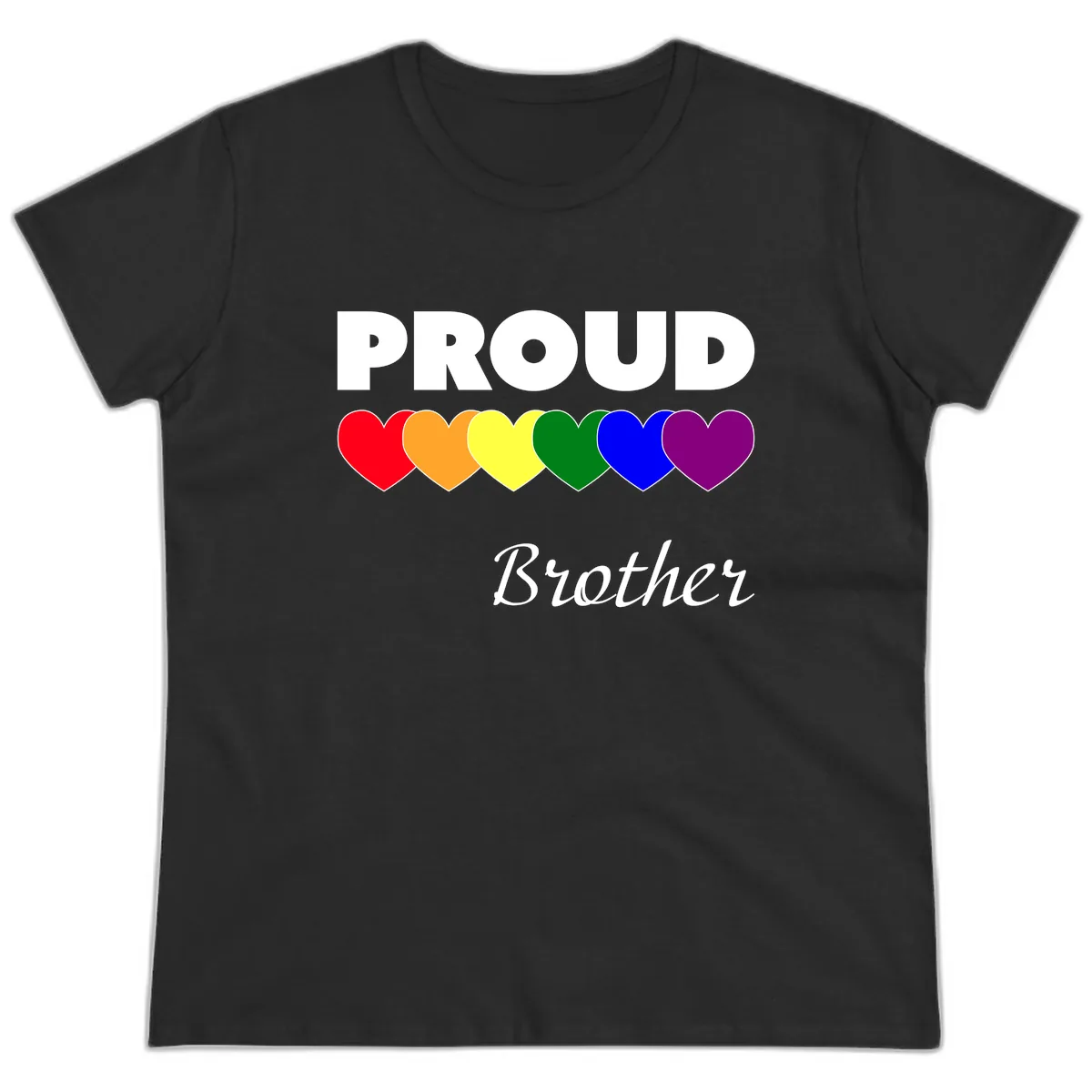Proud Brother Rainbow Hearts Ladies Tee in Black