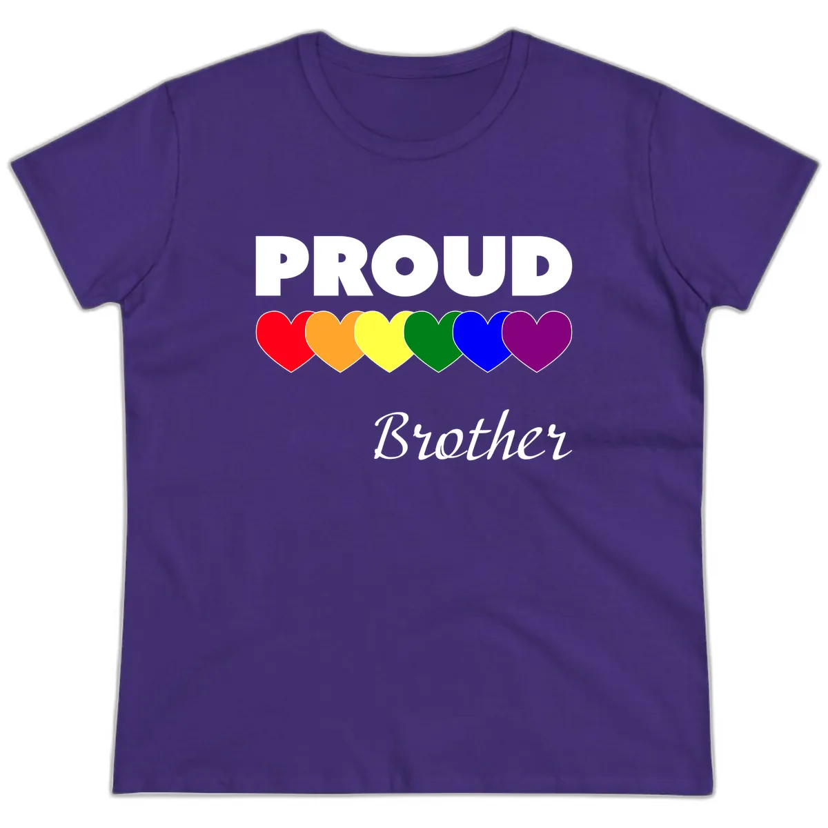 Proud Brother Rainbow Hearts Ladies Tee in Purple