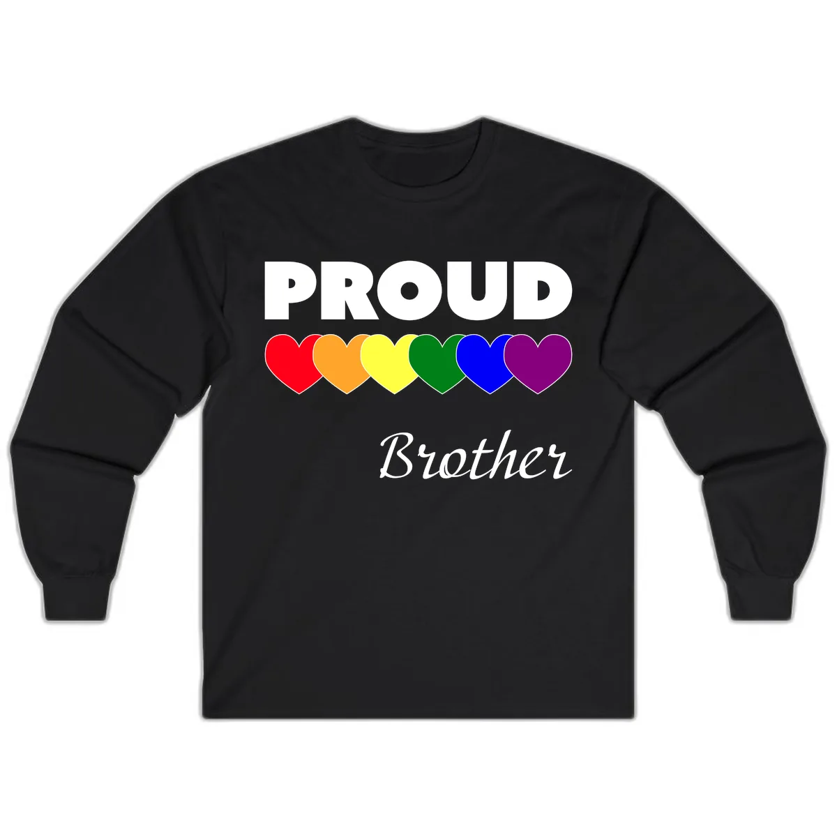 Proud Brother Rainbow Hearts Long Sleeve in Black