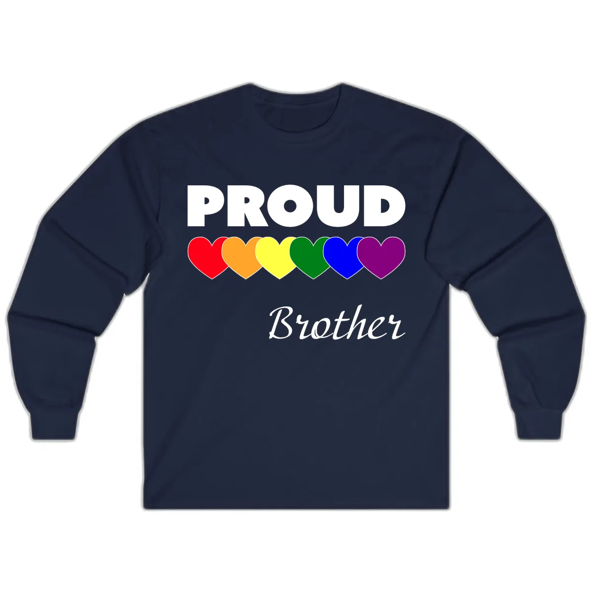 Proud Brother Rainbow Hearts Long Sleeve in Navy