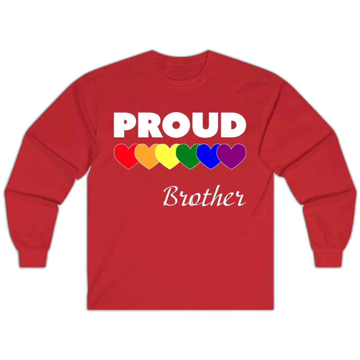 Proud Brother Rainbow Hearts Long Sleeve in Red