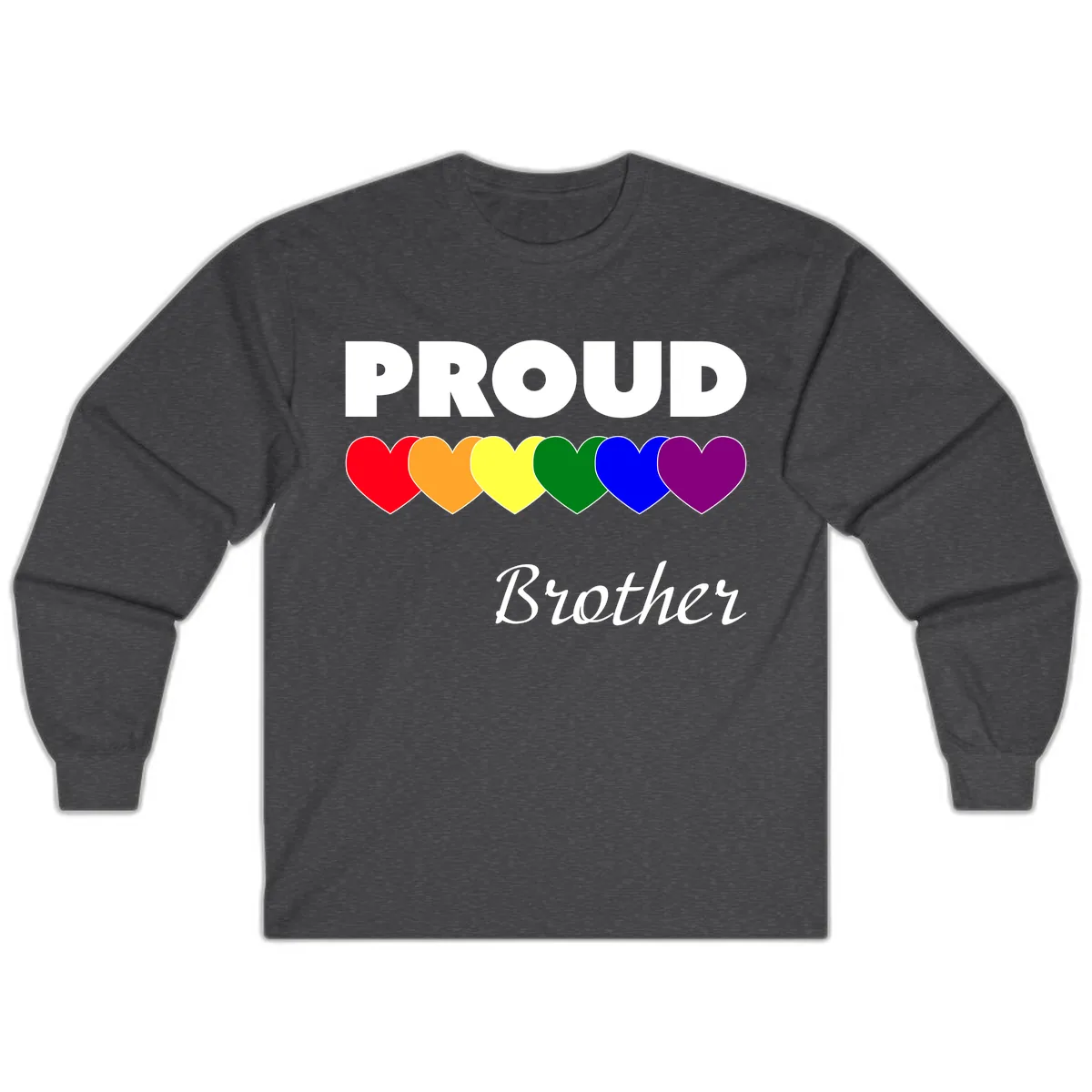 Proud Brother Rainbow Hearts Long Sleeve in Dark Heather