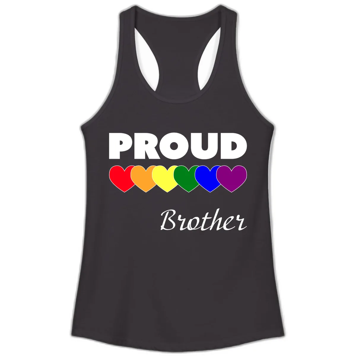 Proud Brother Rainbow Hearts Ladies Tank in Black
