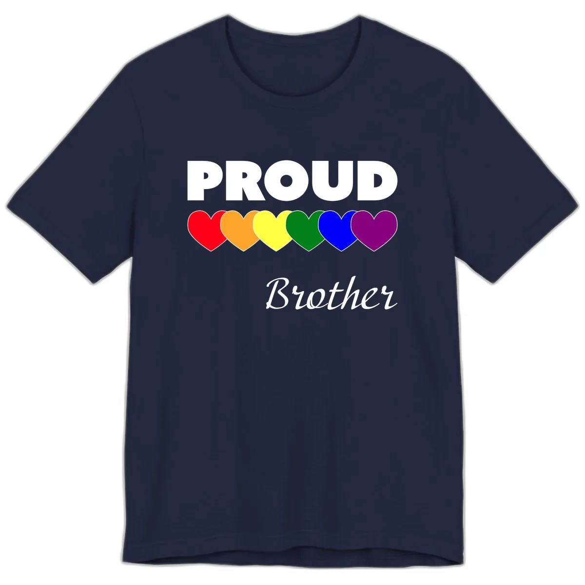 Proud Brother Rainbow Hearts Premium T-Shirt in Navy