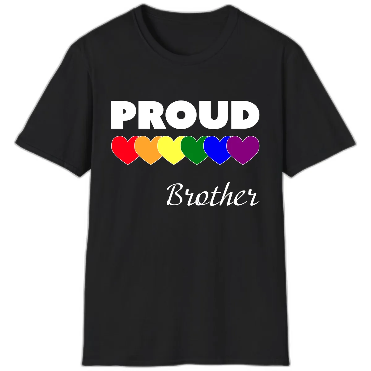 Proud Brother Rainbow Hearts T-Shirt in Black