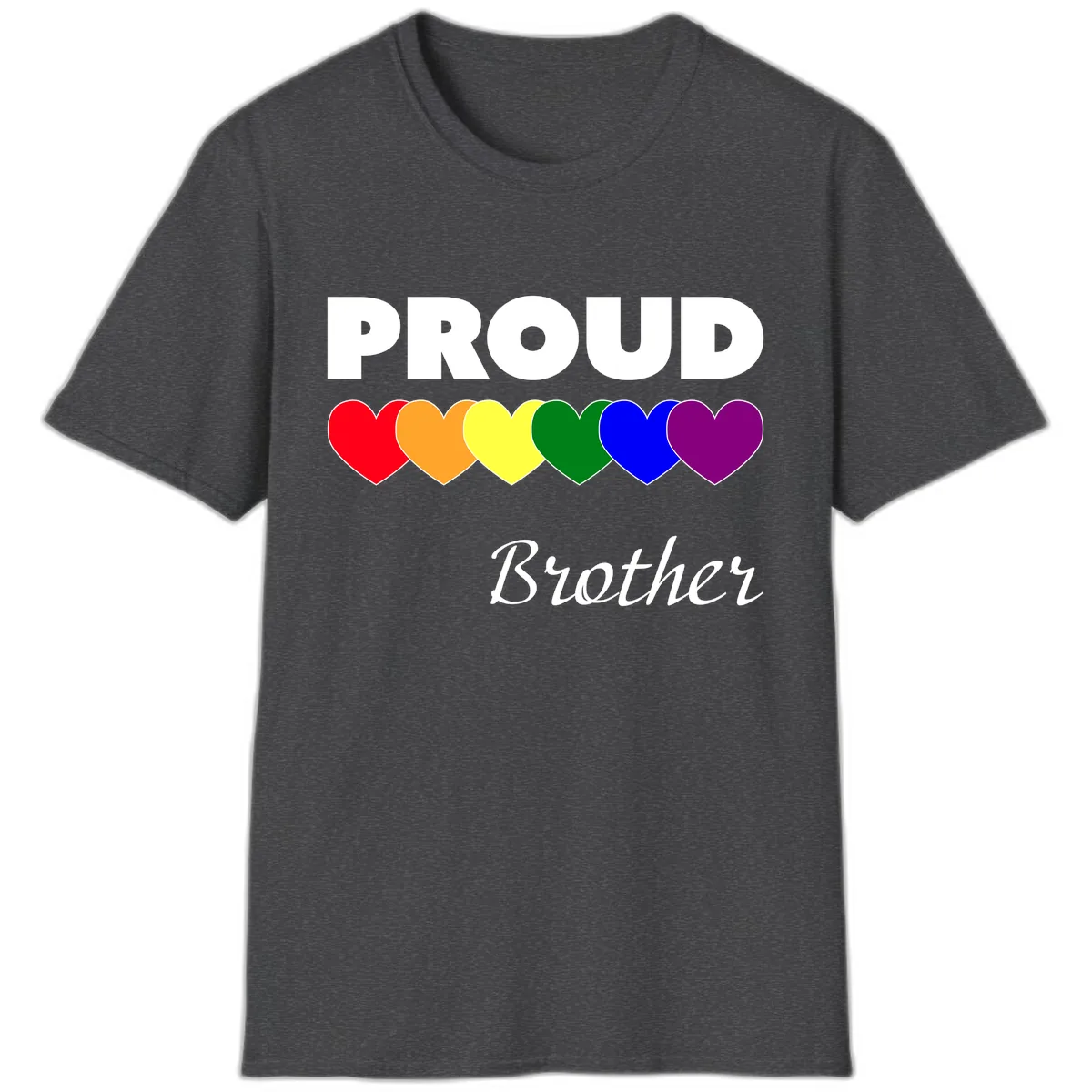 Proud Brother Rainbow Hearts T-Shirt in Dark Heather