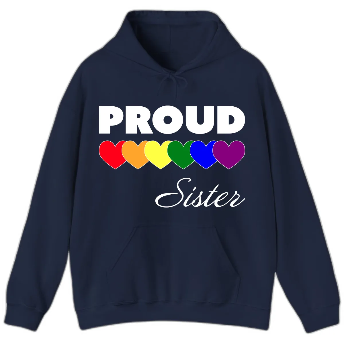 Proud Sister Rainbow Hearts Hoodie in Navy