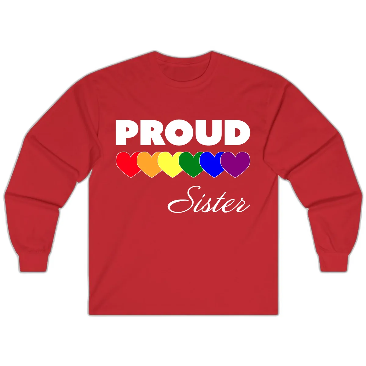 Proud Sister Rainbow Hearts Long Sleeve in Red