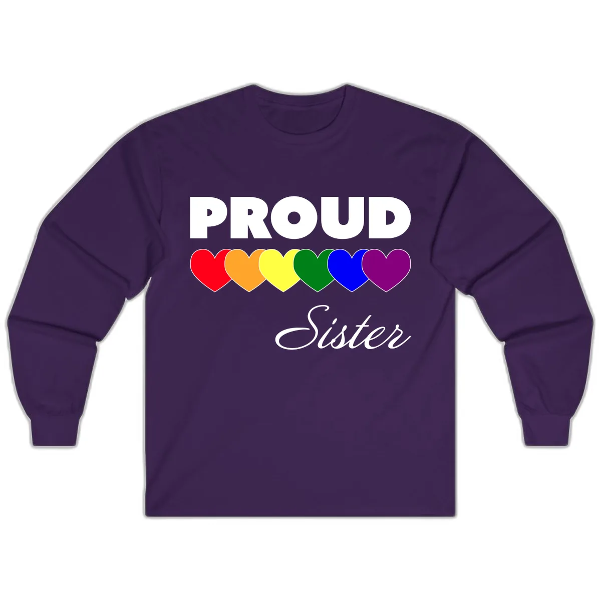 Proud Sister Rainbow Hearts Long Sleeve in Purple