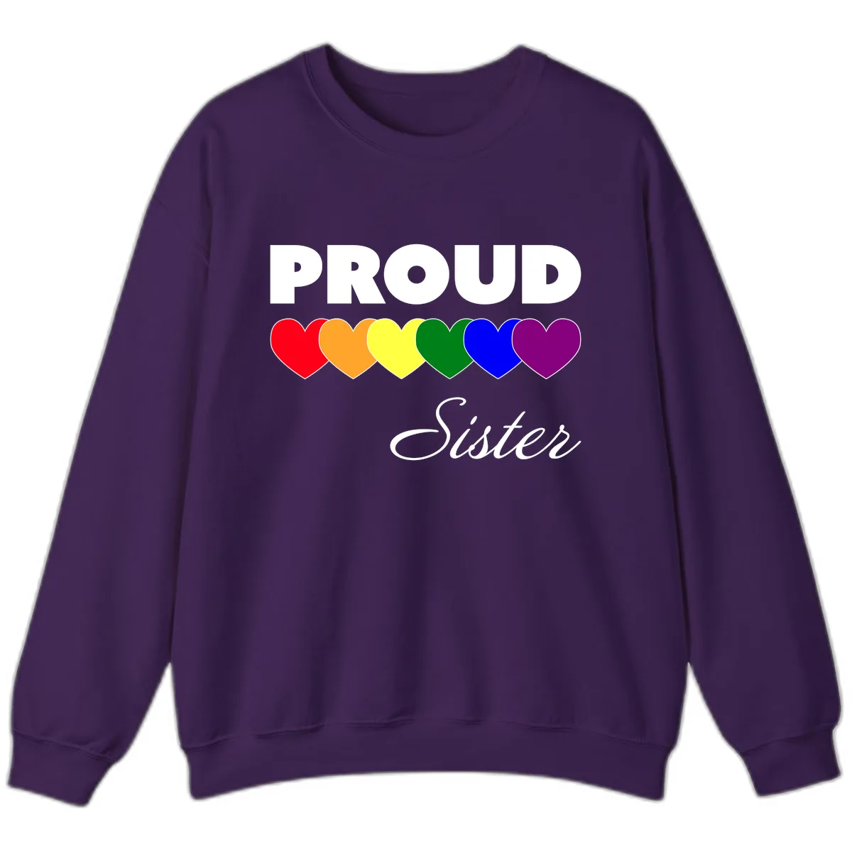 Proud Sister Rainbow Hearts Sweatshirt in Purple