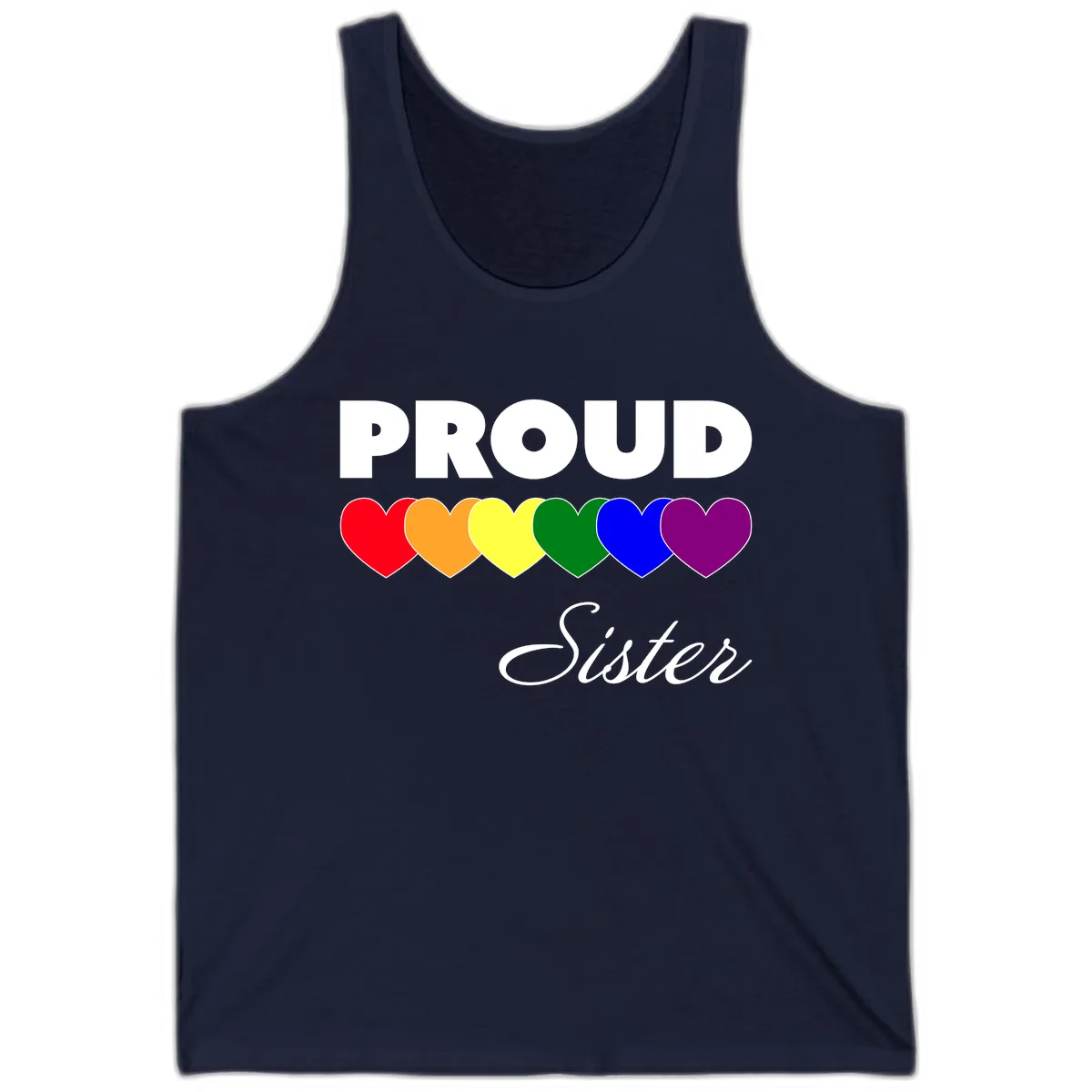 Proud Sister Rainbow Hearts Tank in Navy
