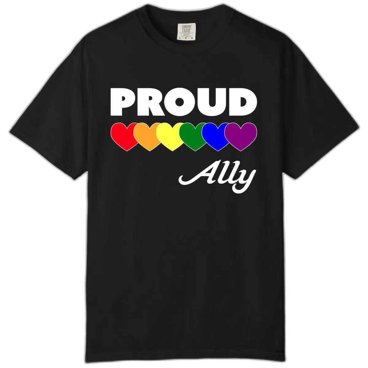 Proud Ally Rainbow Hearts Comfort Color in Black