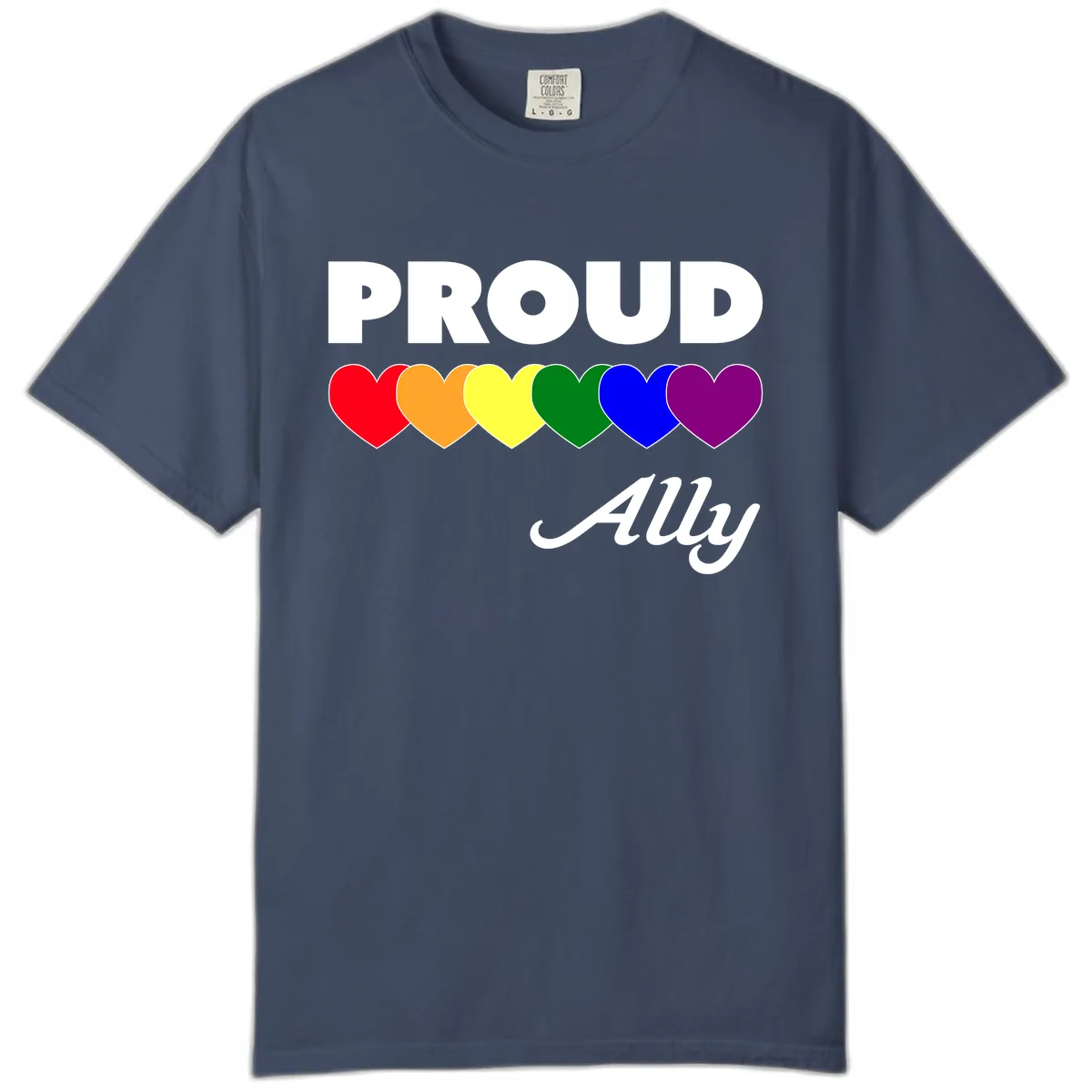 Proud Ally Rainbow Hearts Comfort Color in Midnight