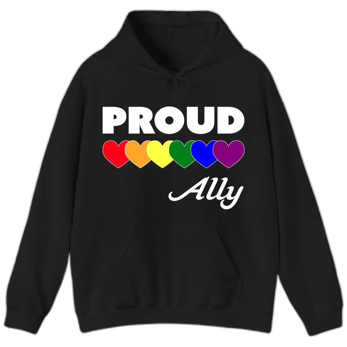 Proud Ally Rainbow Hearts Hoodie in Black
