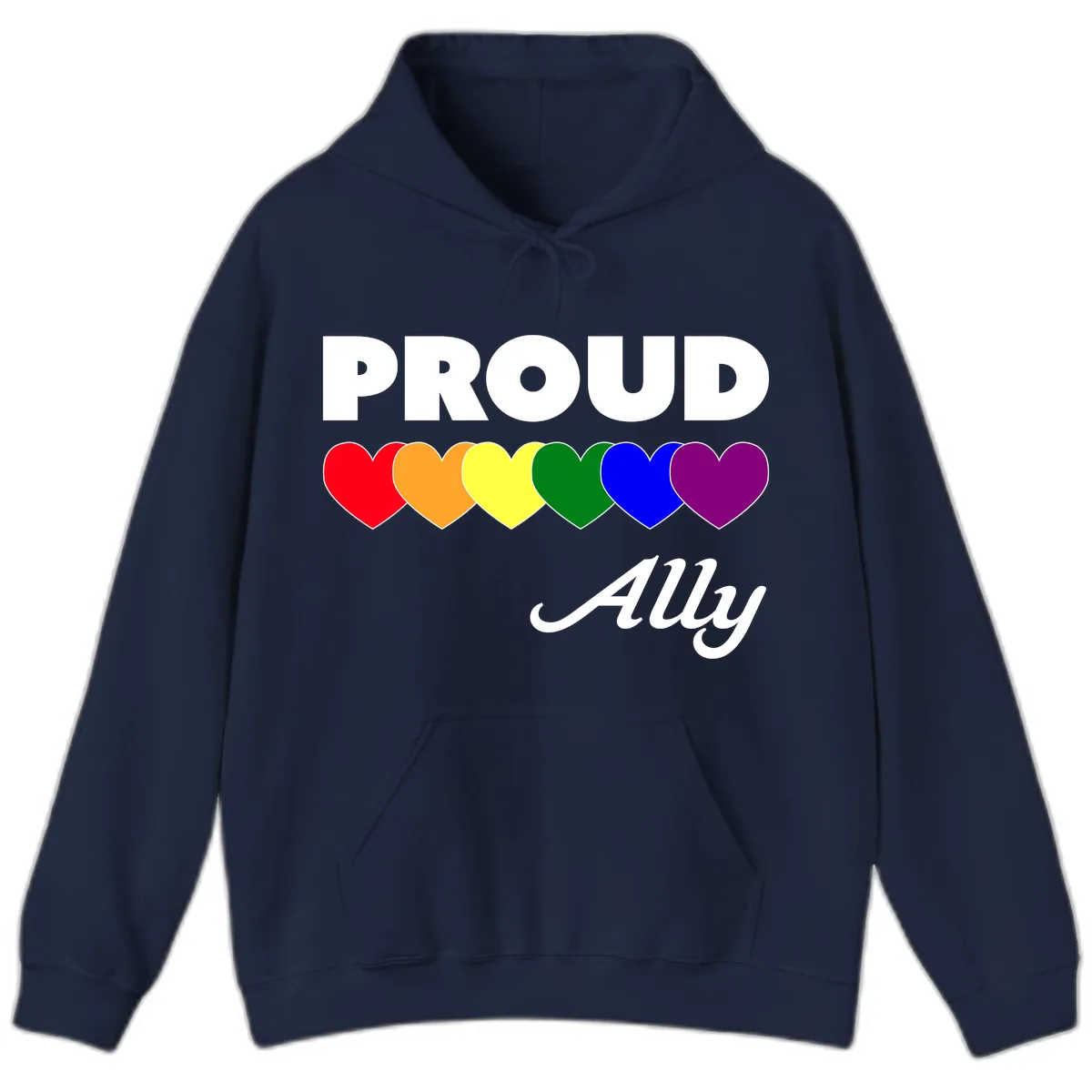 Proud Ally Rainbow Hearts Hoodie in Navy