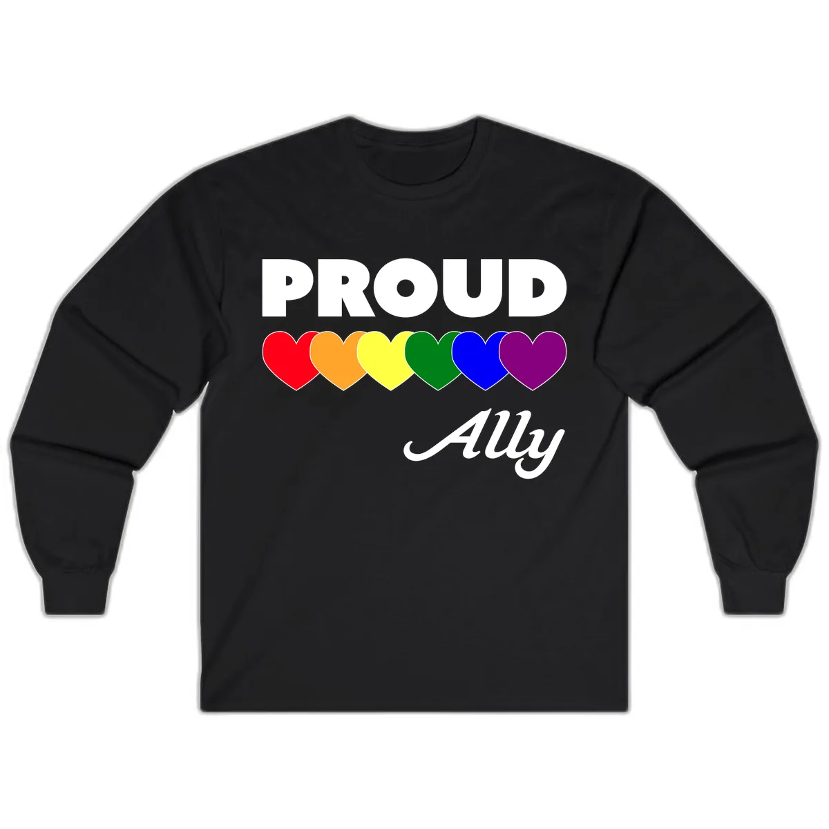 Proud Ally Rainbow Hearts Long Sleeve in Black