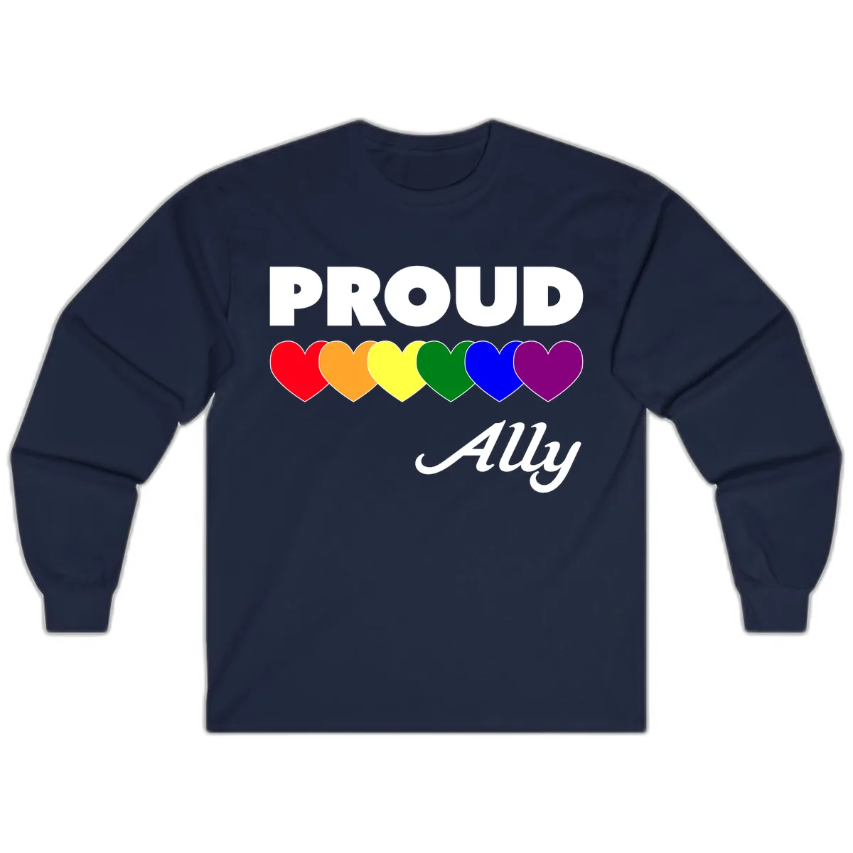Proud Ally Rainbow Hearts Long Sleeve in Navy