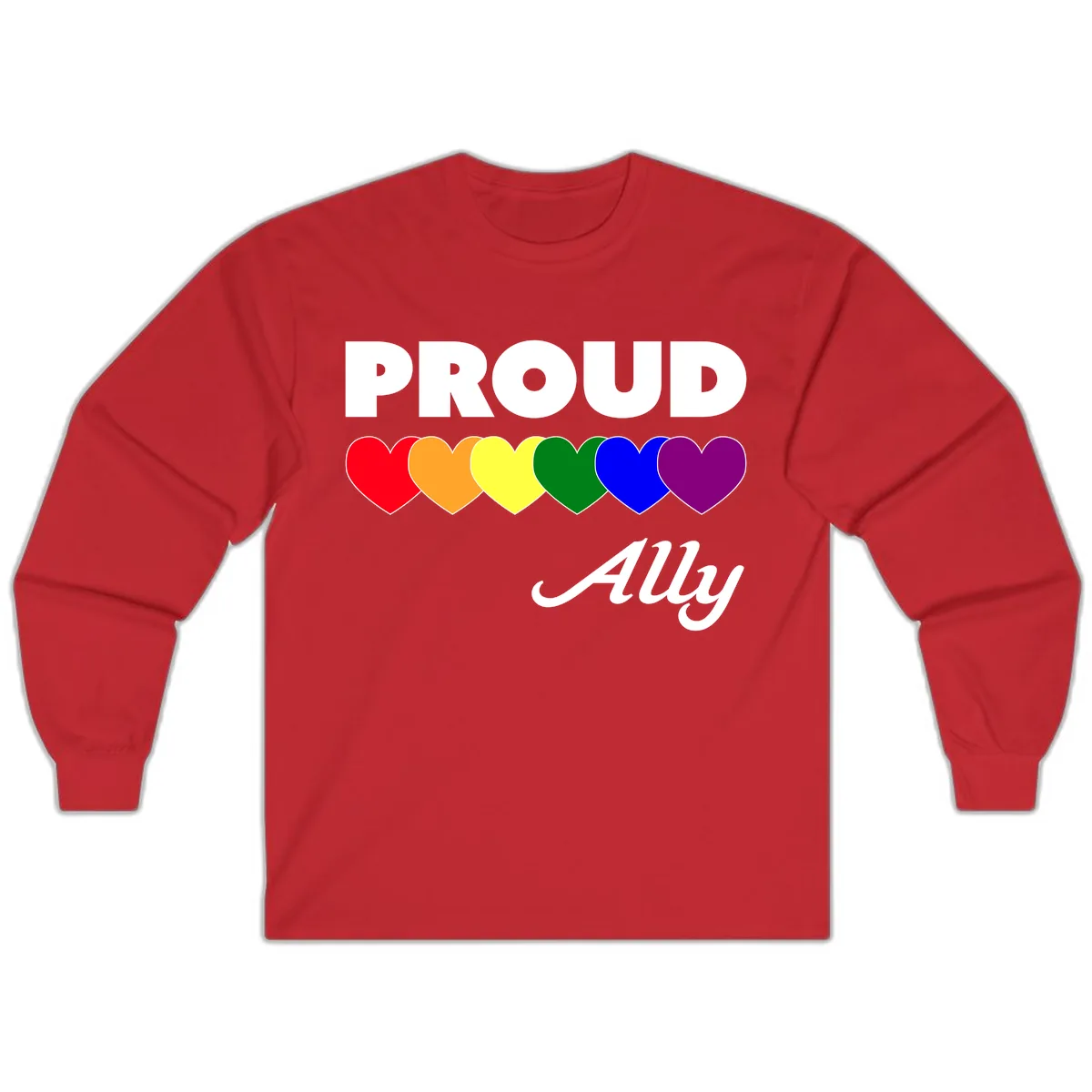 Proud Ally Rainbow Hearts Long Sleeve in Red