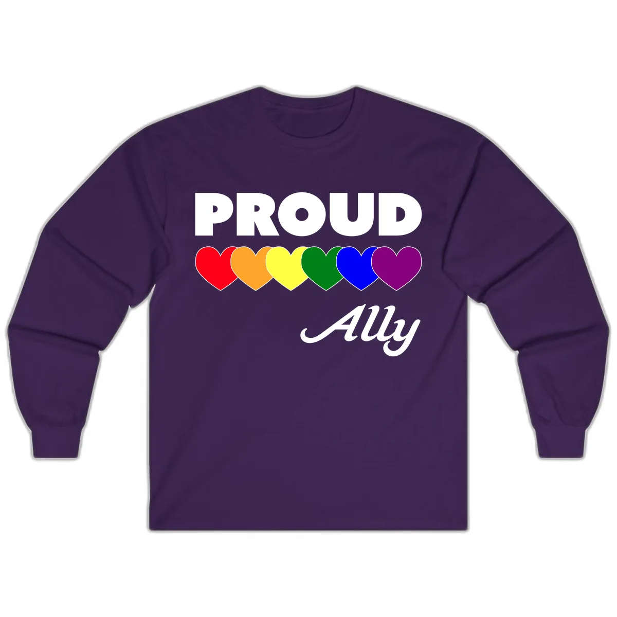 Proud Ally Rainbow Hearts Long Sleeve in Purple