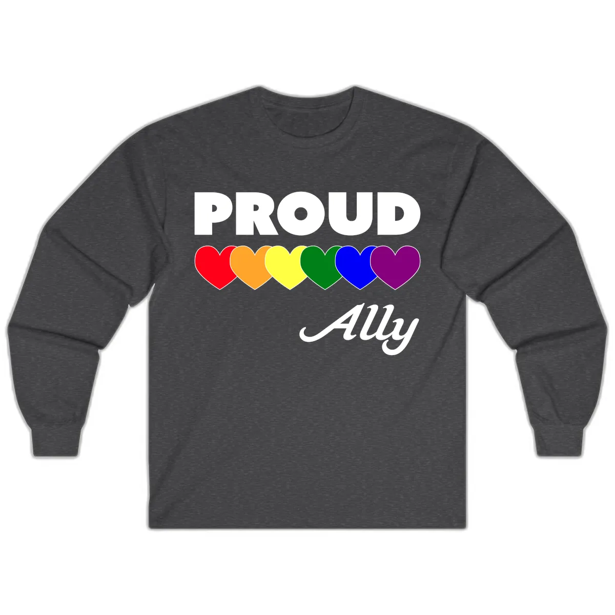 Proud Ally Rainbow Hearts Long Sleeve in Dark Heather