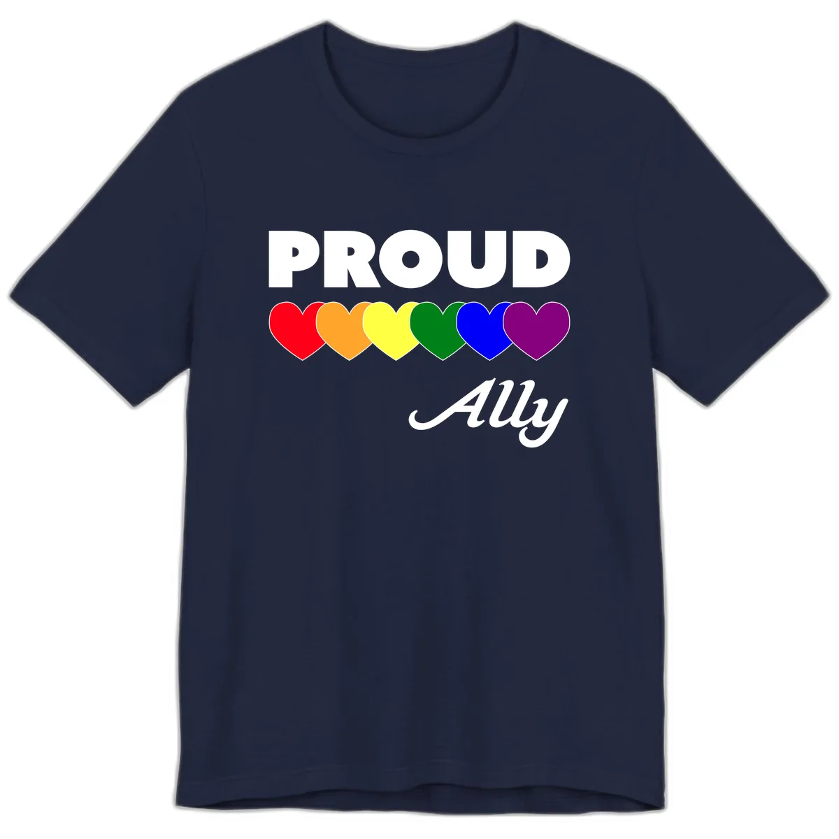 Proud Ally Rainbow Hearts Premium T-Shirt in Navy