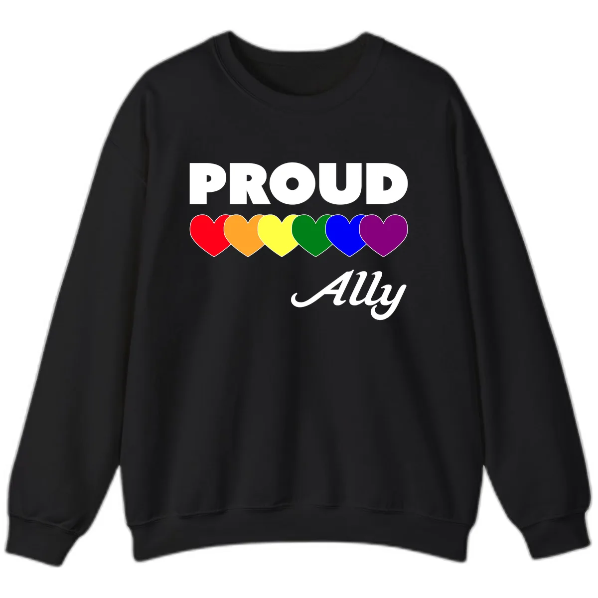 Proud Ally Rainbow Hearts Sweatshirt in Black