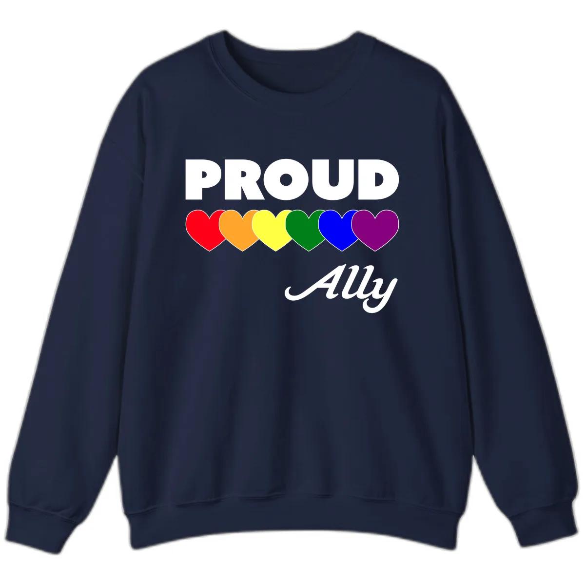 Proud Ally Rainbow Hearts Sweatshirt in Navy