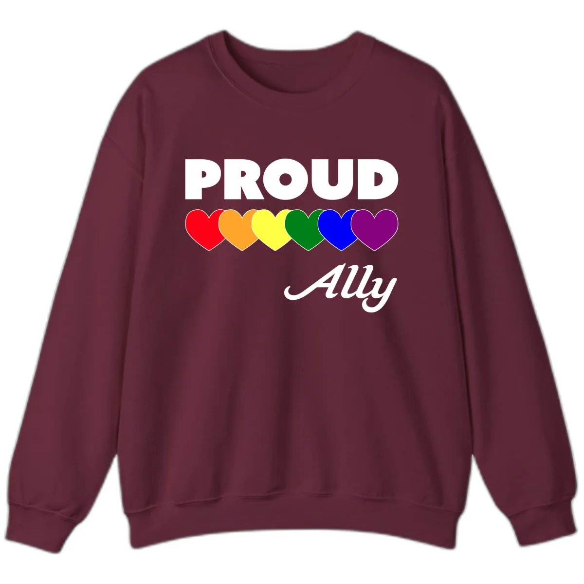 Proud Ally Rainbow Hearts Sweatshirt in Maroon