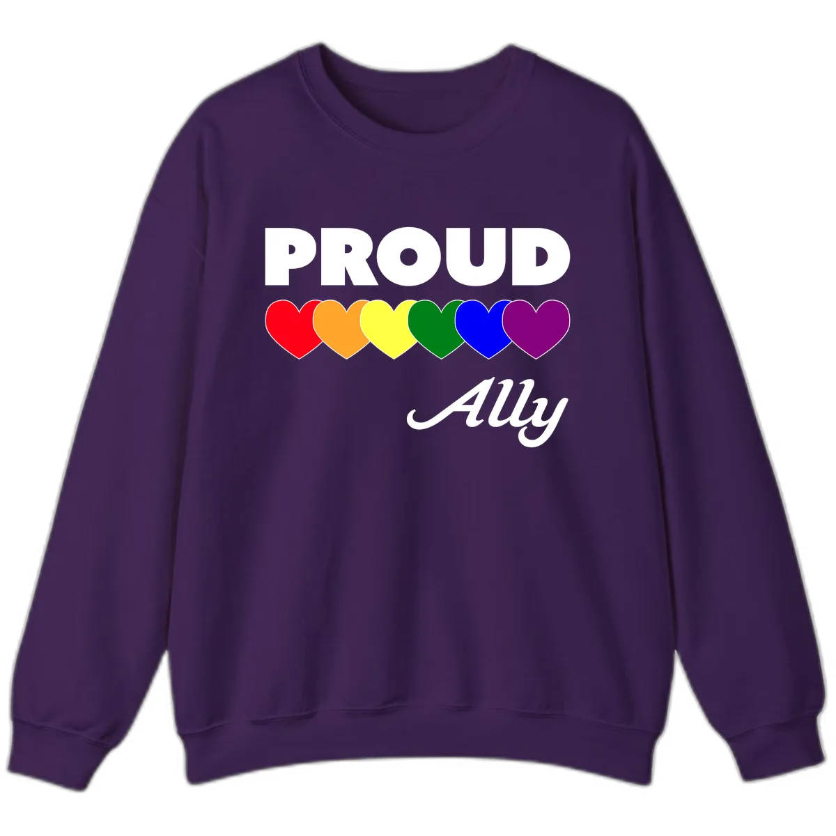 Proud Ally Rainbow Hearts Sweatshirt in Purple