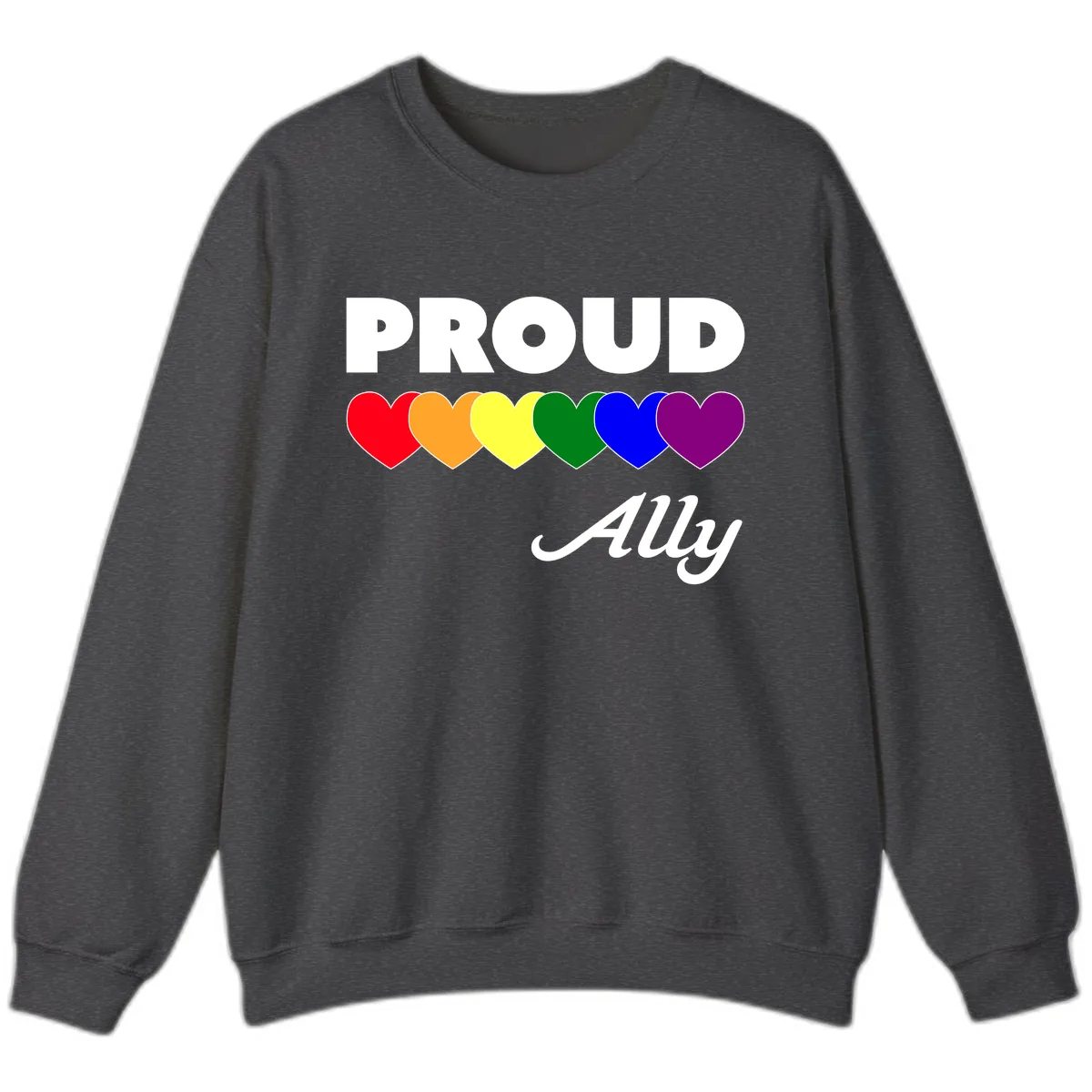 Proud Ally Rainbow Hearts Sweatshirt in Dark Heather