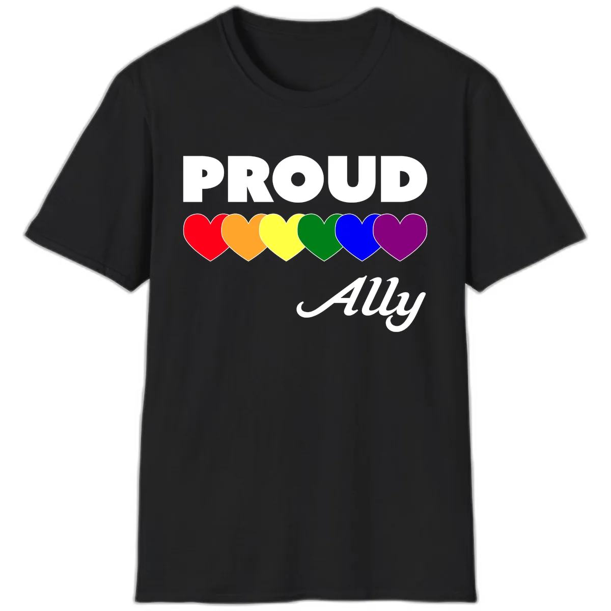 Proud Ally Rainbow Hearts T-Shirt in Black