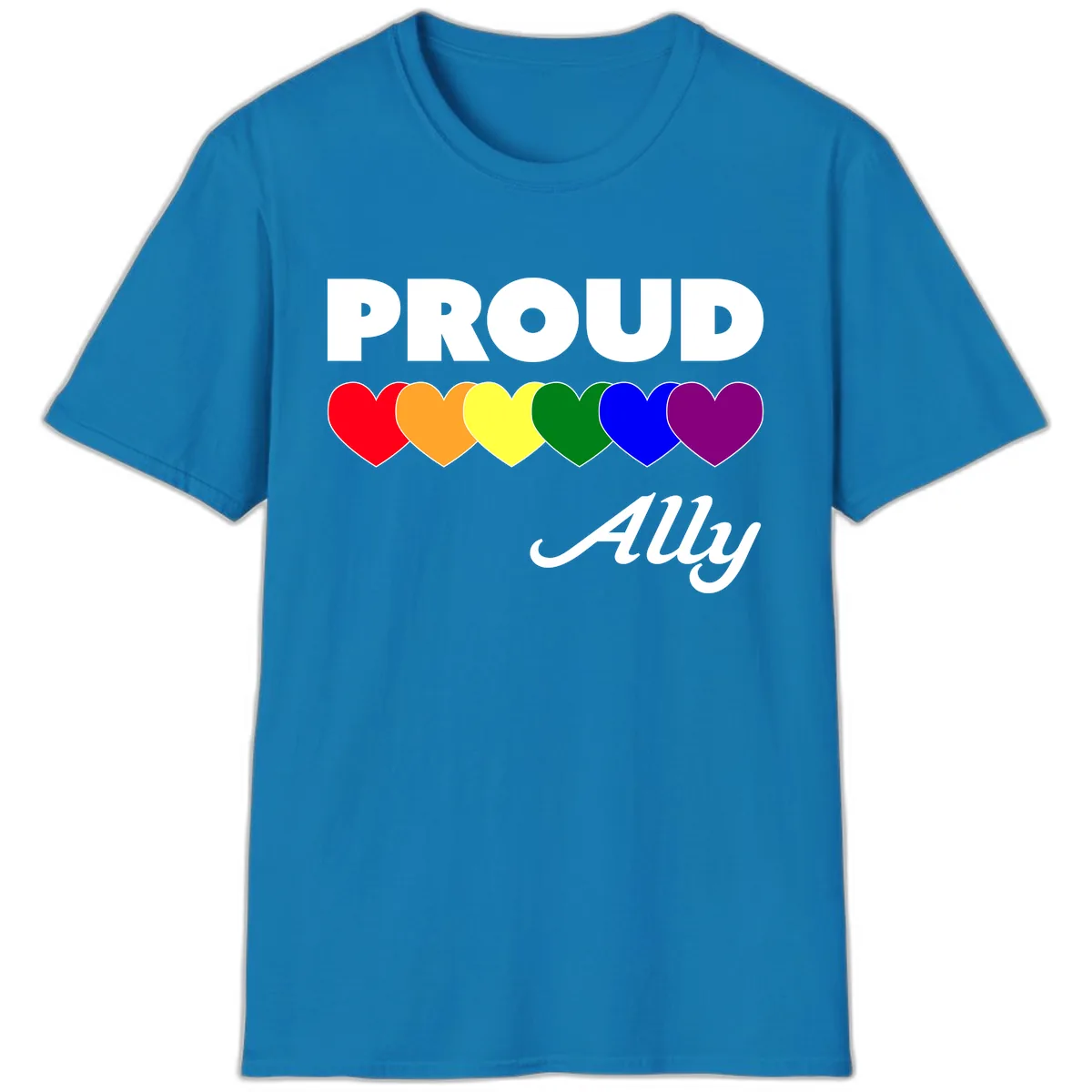 Proud Ally Rainbow Hearts T-Shirt in Sapphire