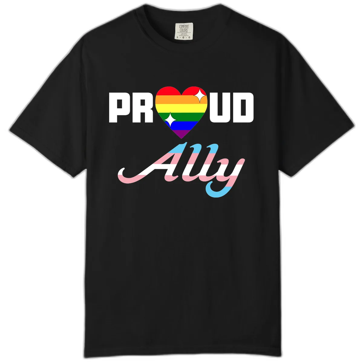 Proud Ally Rainbow Heart Pride Comfort Color in Black