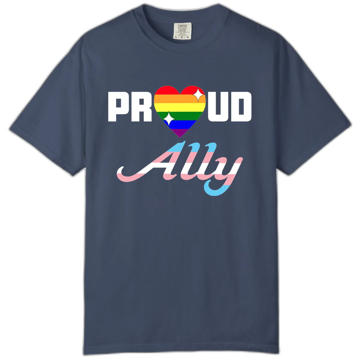Proud Ally Rainbow Heart Pride Comfort Color in Midnight