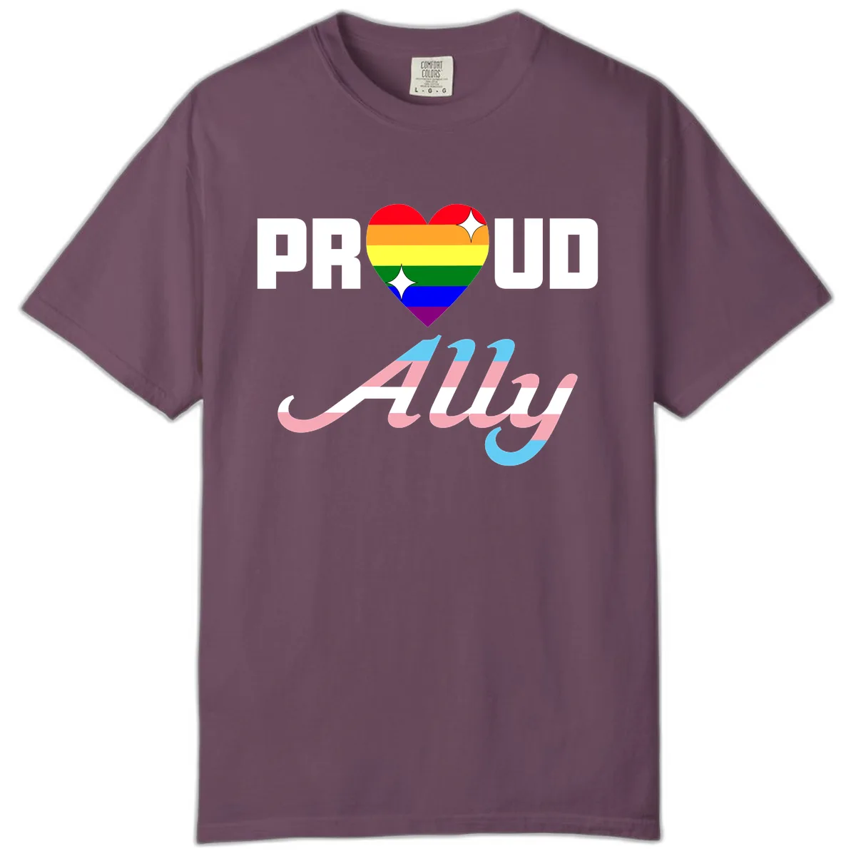 Proud Ally Rainbow Heart Pride Comfort Color in Berry
