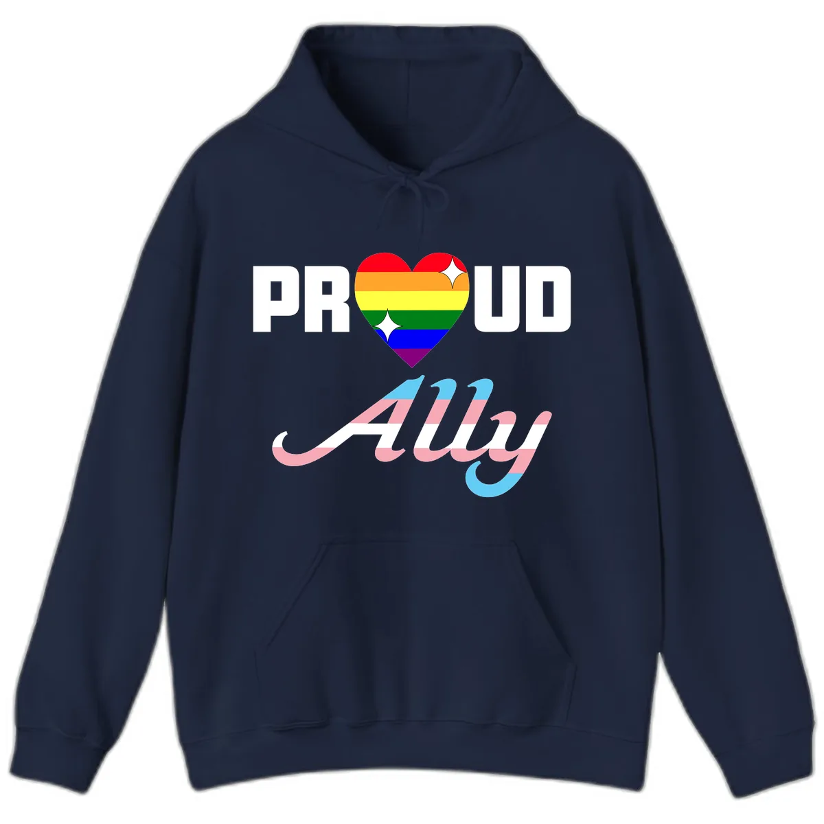 Proud Ally Rainbow Heart Pride Hoodie in Navy