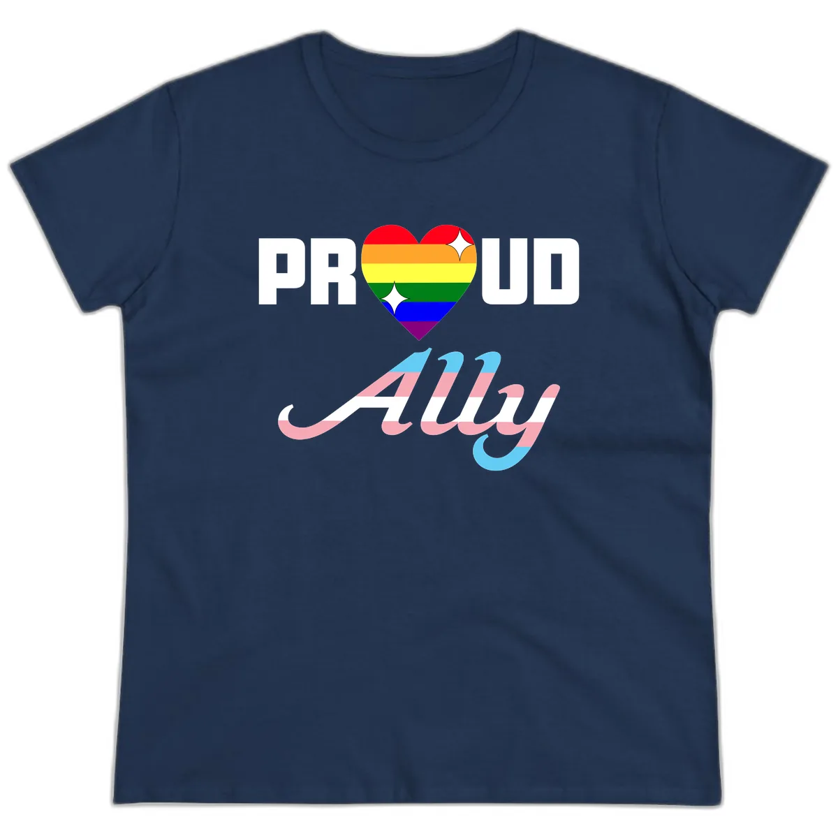 Proud Ally Rainbow Heart Pride Ladies Tee in Navy