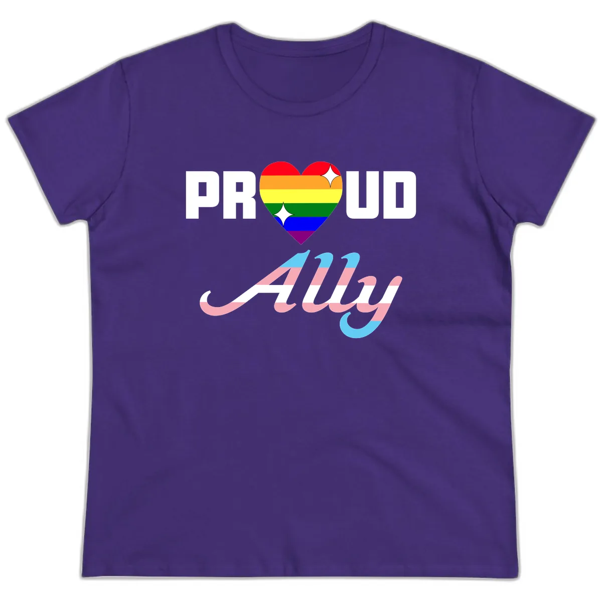 Proud Ally Rainbow Heart Pride Ladies Tee in Purple