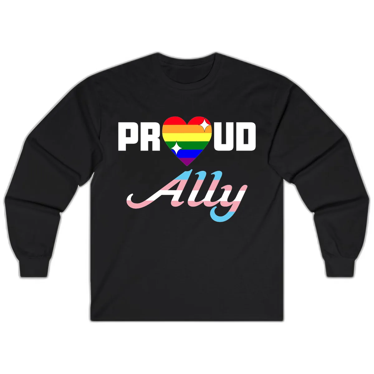 Proud Ally Rainbow Heart Pride Long Sleeve in Black